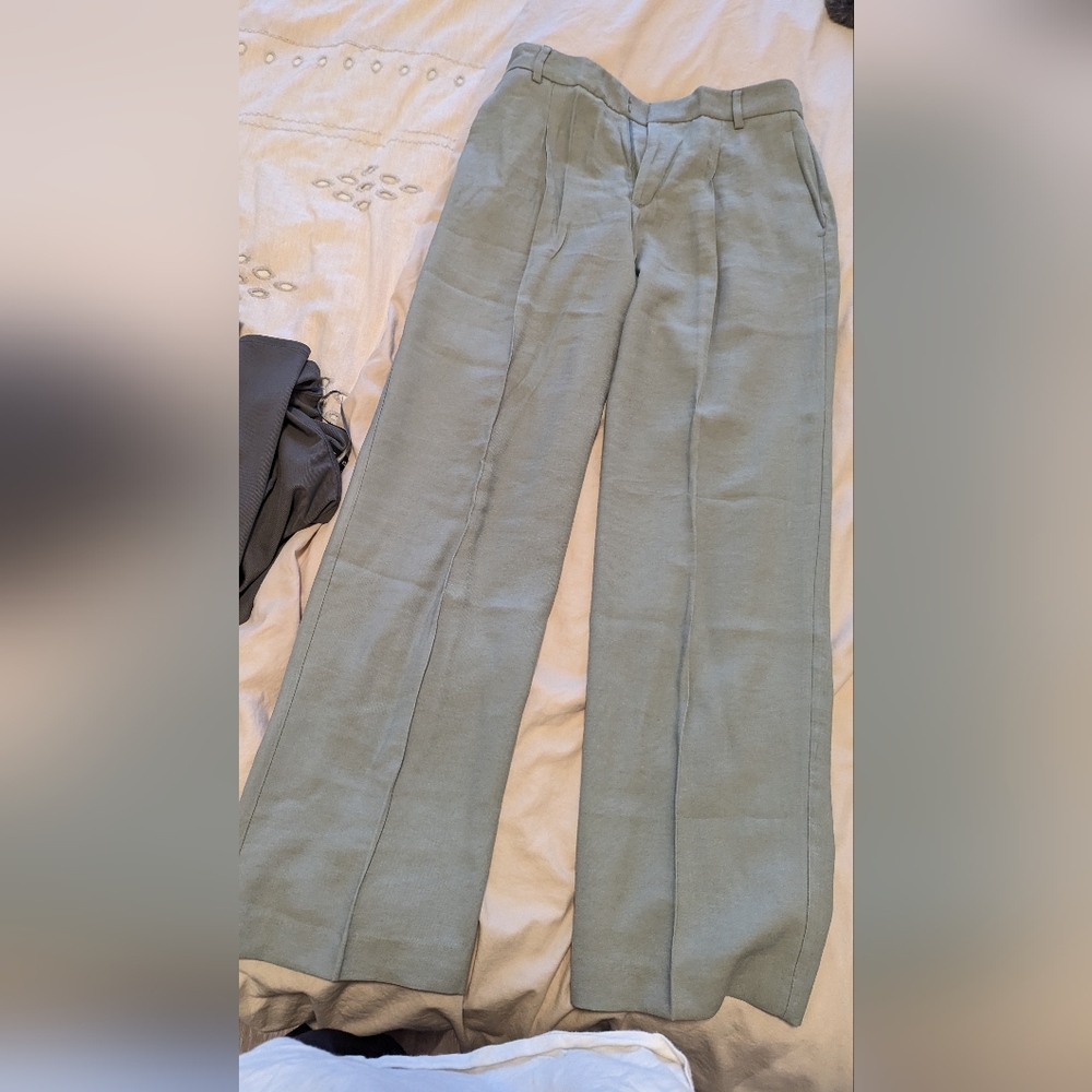 Mango Light Green Straight Pants.